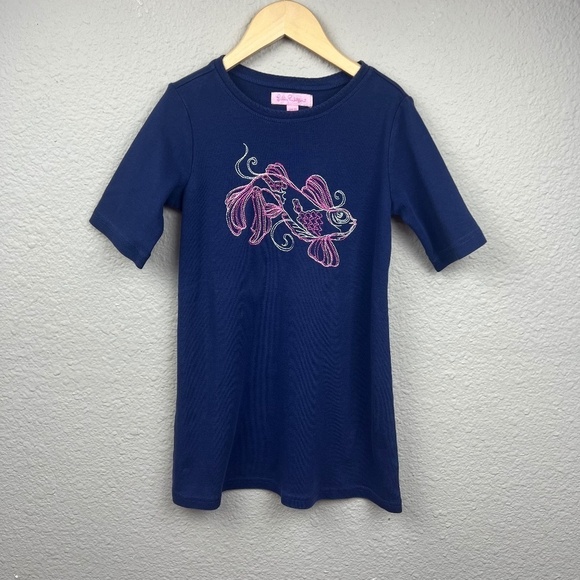 Lilly Pulitzer Girl's Koi Fish Embroidered Dress in Navy Sz S - Picture 1 of 5